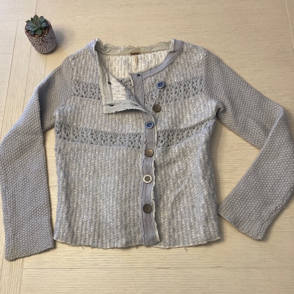 Free People Gray asymmetrical Button Down Wool Blend Sweater Size S - Picture 2 of 10